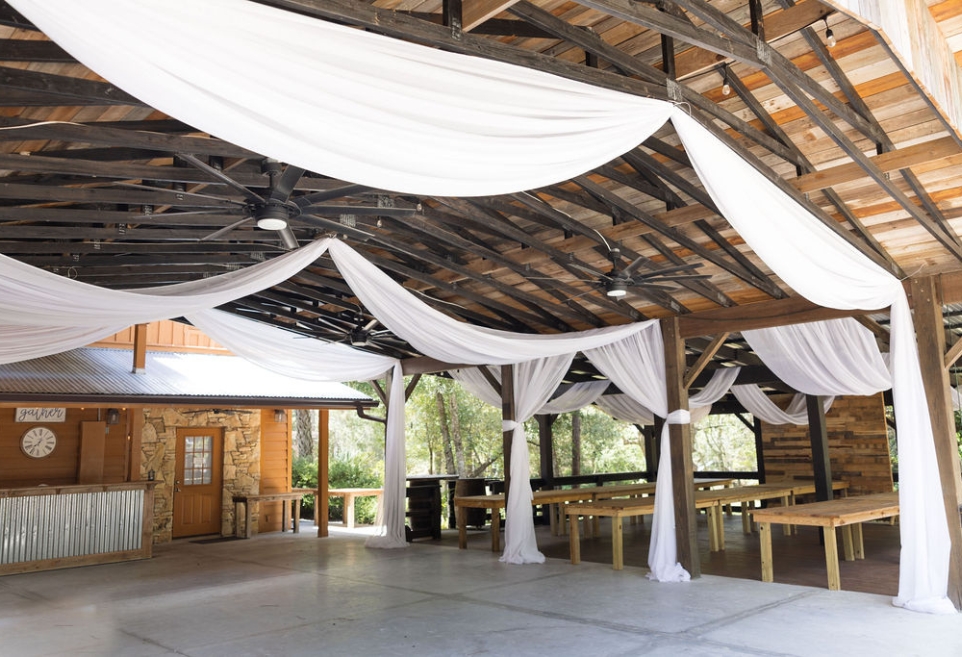 image of white draping of wedding venue Chapel Valley Farm